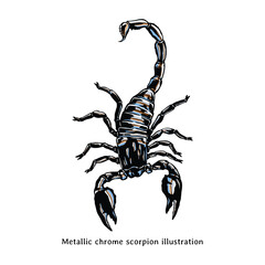 Scorpion illustration. Metallic chrome scorpion illustration