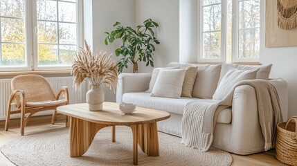 Cozy living room featuring modern furniture, plants, and a warm aesthetic, perfect for home decor inspiration.