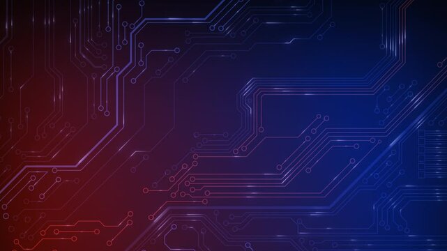 Animated circuit board. Digital technology background. Central computer processor CPU concept. Motherboard digital chip. PCB with free copy space for text or logo. Development 3D abstract backdrop