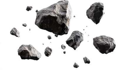 Abstract stone debris falling on white background. AI generated