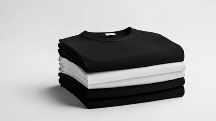 Stack of Black and White T-Shirts