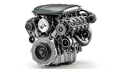 Isolated car engine on a clean white backdrop