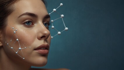 Obraz premium Molecular art on woman's face, symbolizing modern beauty tech.