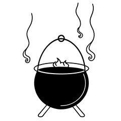 Cauldron Over Fire with Rising Steam – Vector Art