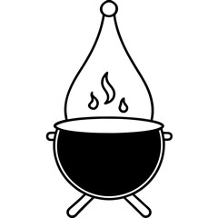 Cauldron Over Fire with Rising Steam – Vector Art