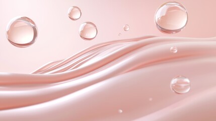 An abstract skin care concept with layers of smooth skin and pearl-like hydration spheres floating above, showcasing moisture lock technology.
