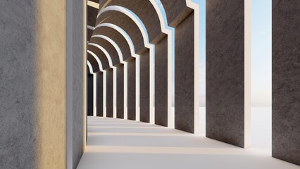 Abstract architecture background arched interior 3d render