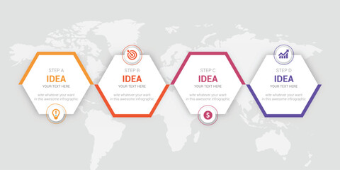 Hexagonal style 4 Steps Business Infographic Template