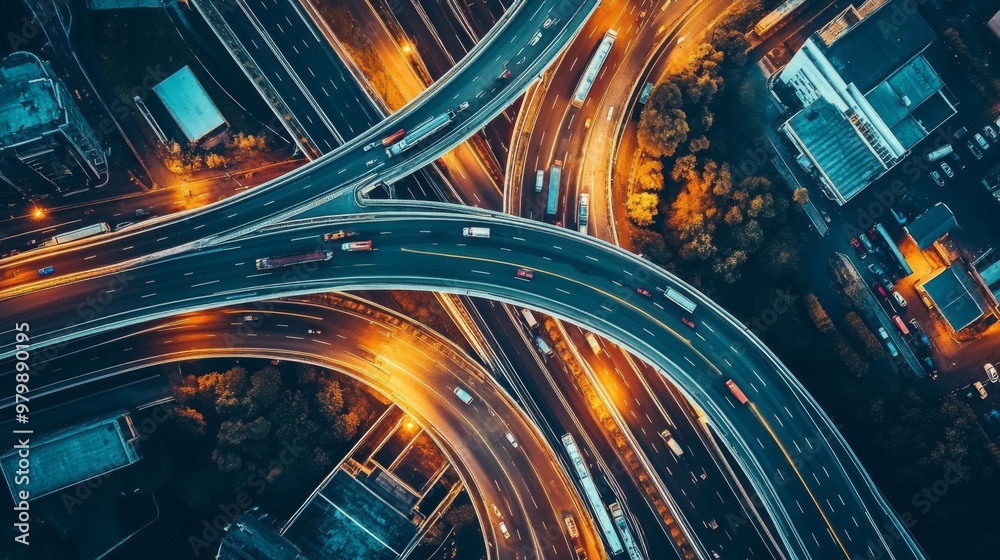Aufkleber an elevated view of a highway interchange, highlighting the complex network of roads and ramps, with