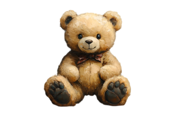 a teddy bear sitting on a white background. 