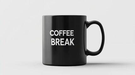 Black Coffee Mug with 'Coffee Break' Text Isolated on Simple White Background, Minimalist Design, Generated AI