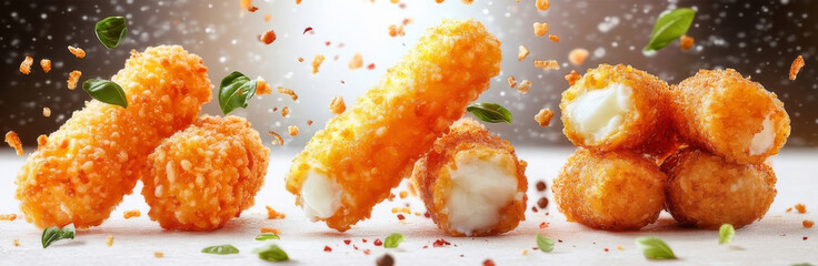 Crispy cheese snacks with golden coating, perfect for sharing