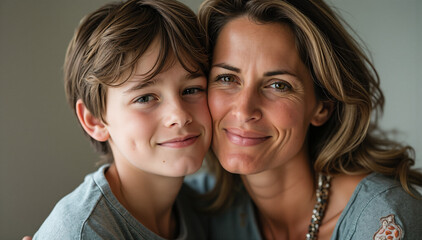 Loving Mother and Son Portrait Close-Up