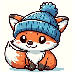 Naklejka premium Cute Fox Wearing Beanie Hat Winter Cartoon Vector Icon Illustration