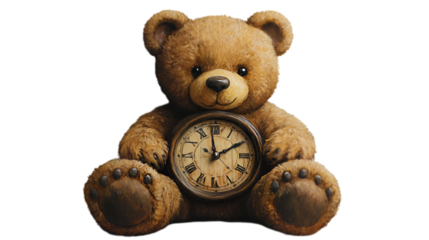 a teddy bear holding a clock. 