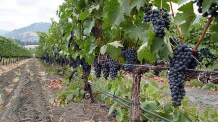 Grapes on trellis in vineyard pre harvest