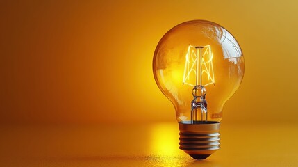 A single light bulb displayed against a yellow background, symbolizing creativity or the concept of a bright idea