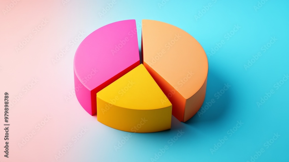 Leinwandbilder an overhead view of a 3d pie chart with clearly defined slices and vibrant colors, set on a clean, b