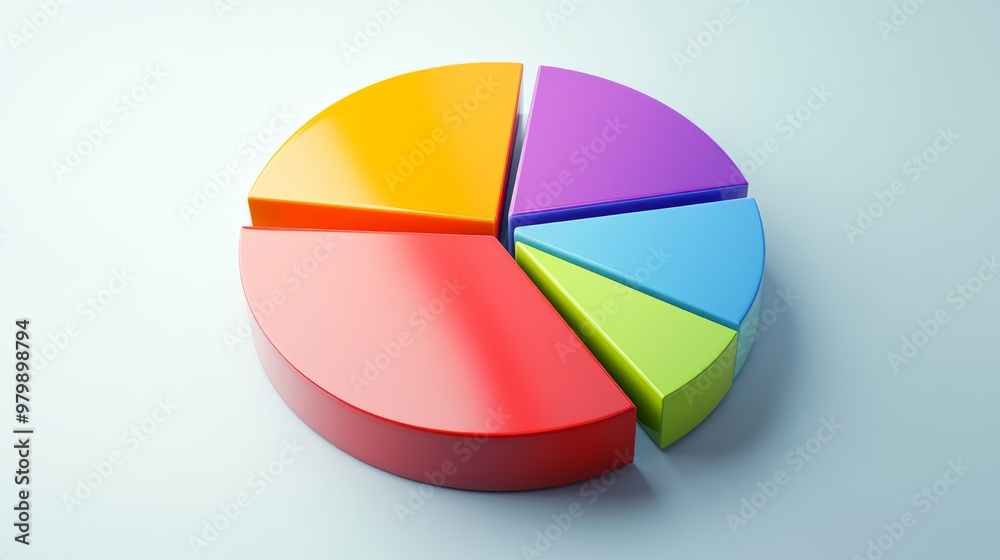 Leinwandbilder an overhead view of a 3d pie chart with clearly defined slices and vibrant colors, set on a clean, b