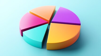 Obraz premium An overhead view of a 3D pie chart with clearly defined slices and vibrant colors, set on a clean, bright background to emphasize the chart's detail and depth.