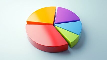 Obraz premium An overhead view of a 3D pie chart with clearly defined slices and vibrant colors, set on a clean, bright background to emphasize the chart's detail and depth.