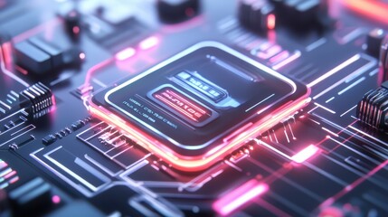 A futuristic black voucher with glowing edges and modern typography, set against a neon-lit backdrop for a high-tech vibe.