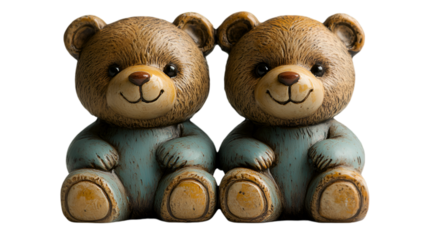 two small brown teddy bears. 