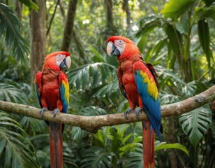 Obraz premium Two Macaws Resting in a Tropical Forest