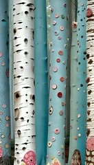 Fototapeta premium Colorful and patterned tree trunks 