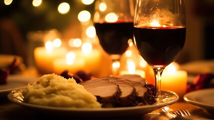 Romantic dinner for two featuring roasted pork tenderloin and wine