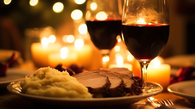 Romantic dinner for two featuring roasted pork tenderloin and wine