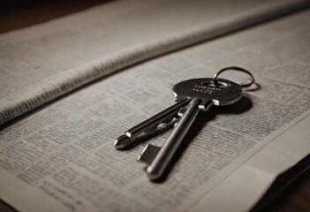 A cluster of assorted keys resting on a flat newspaper surface
