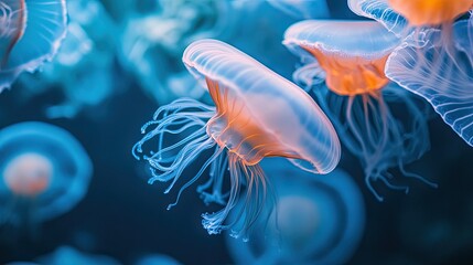 Fototapeta premium Jellyfish floating in the sea. Illustration for brochure, cover, poster, presentation or banner.