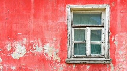 Obraz premium Half-destroyed building wall with a window. The facade of the house with damaged plaster needs major repairs. Photophone for retro photography. Illustration for cover, interior design, brochure, etc.