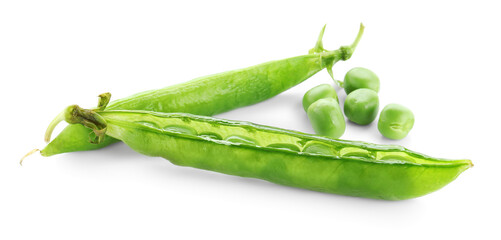 Green fresh peas and pods isolated on white