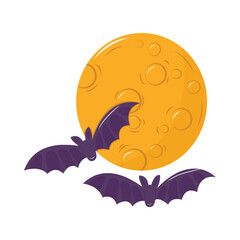  Moon and bats. Halloween, autumn concept. Isolated illustration for card, postcard, cover. EPS 10