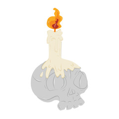 Skull with a burning candle. Halloween, autumn concept. Isolated illustration for card, postcard, cover. EPS 10