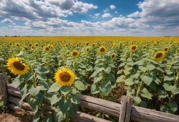 Obraz premium Sunflowers Along a Rustic Wooden Fence