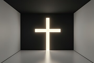 Naklejka premium Three Dimensional Abstract Space with Illuminated Cross Design in Minimalist Black Setting