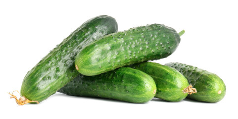 Pile of fresh cucumbers isolated on white