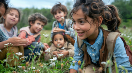Children Enjoying Outdoor Nature Adventure in Summer Field - Perfect for Education and Play Concepts. Generative ai