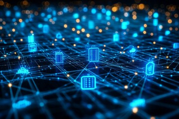 Obraz premium Cloud Grid, Cloud Computing and Digital Infrastructure