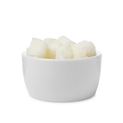 Shea butter in bowl isolated on white