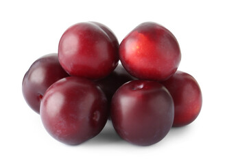 Group of fresh ripe plums isolated on white