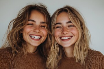 Obraz premium Cheerful Laughter: Best Friends Share Joy in a Studio Setting