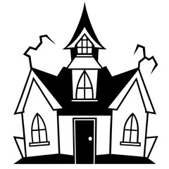 Haunted House Vector Crooked Windows & Cracked Roof Design