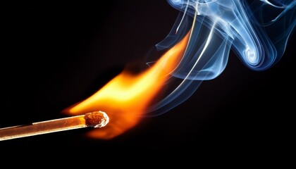 burning match on black background