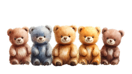 a row of teddy bears. 
