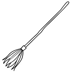 Rustic Broomstick with Twig Bristles - Vector Art