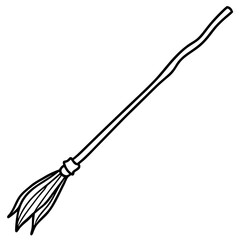 Rustic Broomstick with Twig Bristles - Vector Art